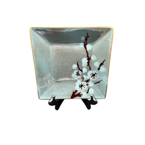 Pier 1 Tranquil Square Dessert Salad Plate Blue with Floral Pattern - Picture 1 of 3